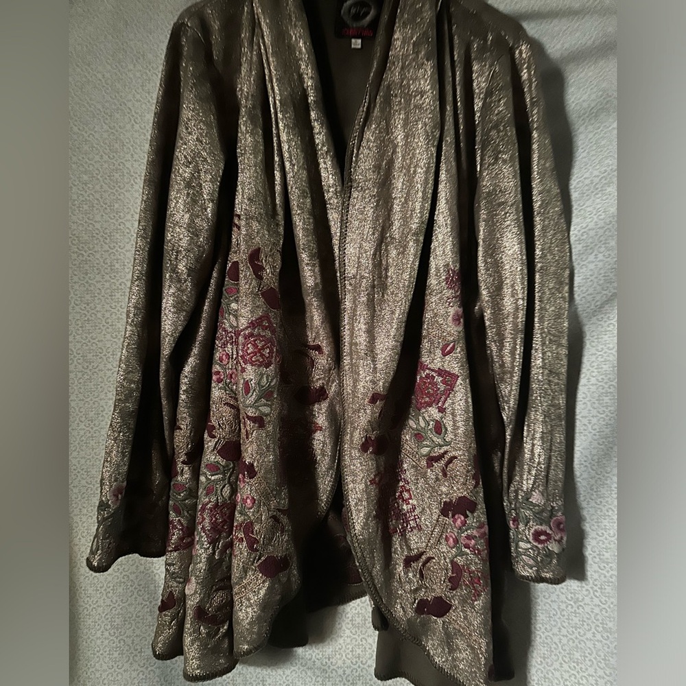 🌹Rare Johnny Was metallic embroidered cardigan